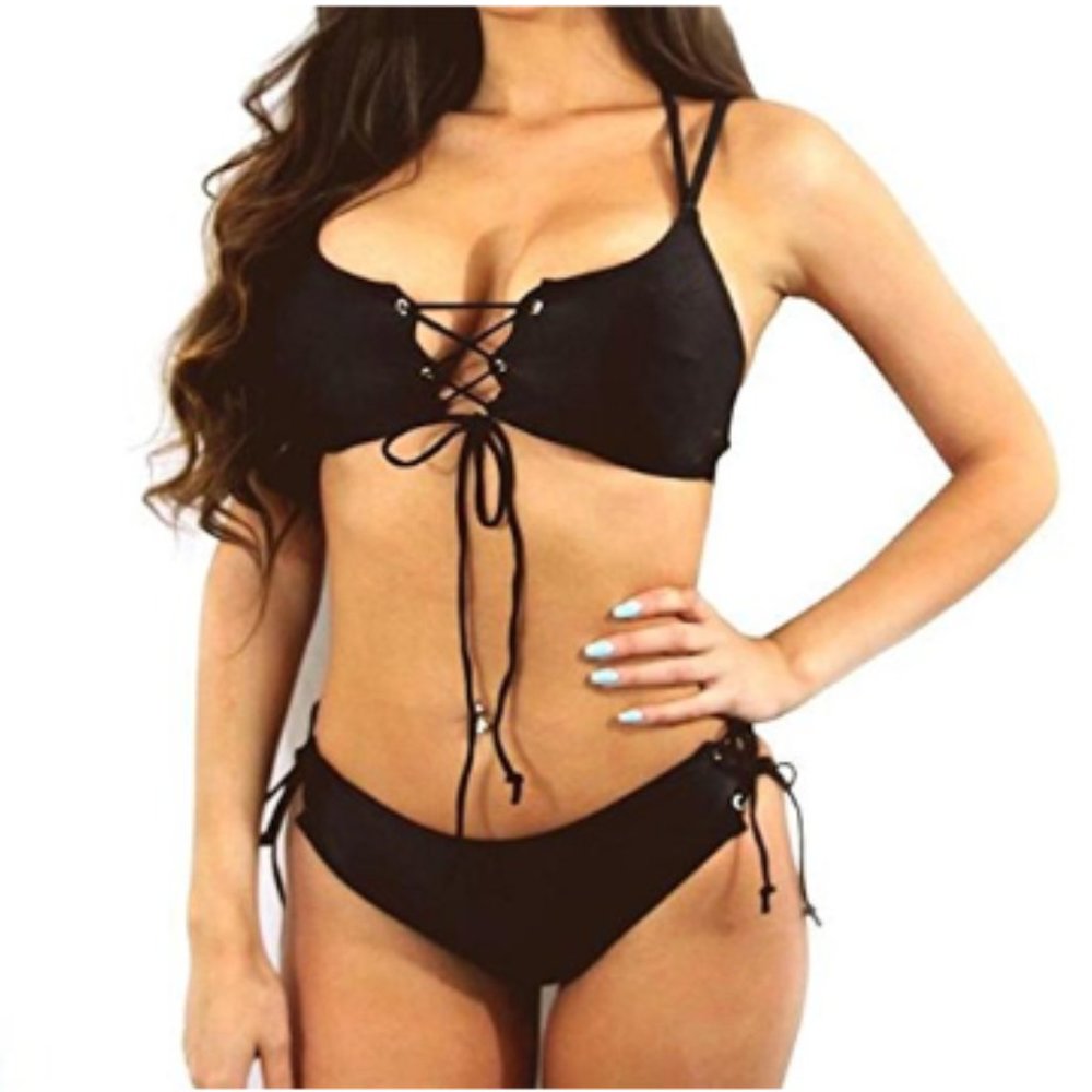 NWOT The Perfect Sculpted Pull Up Bikini  Black 2 Piece String Bikini S/M